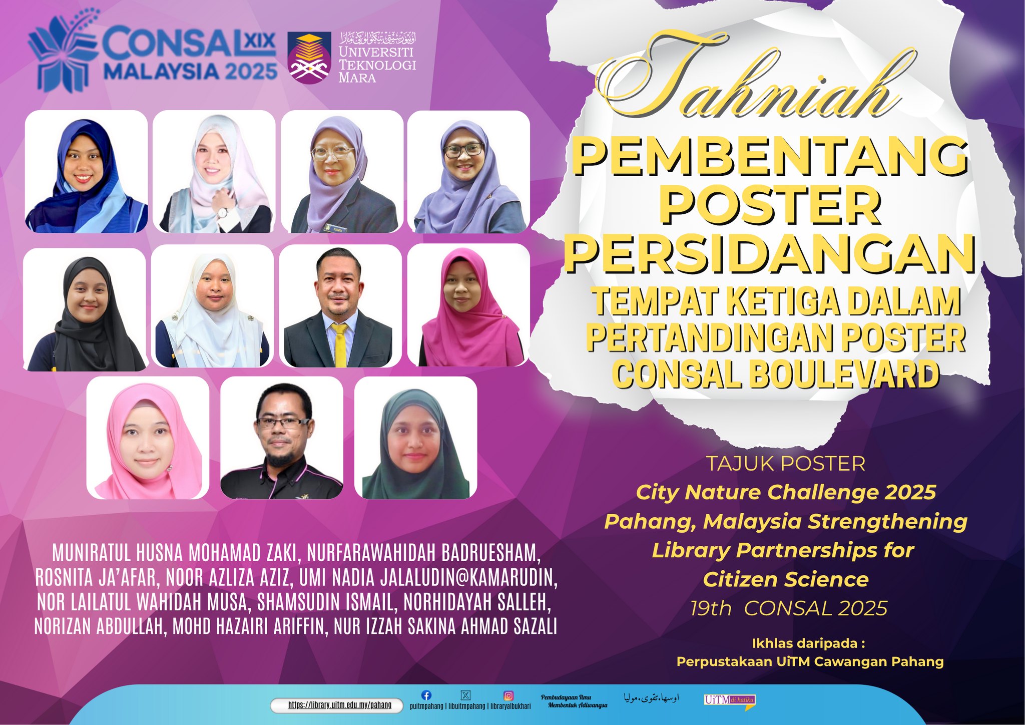 Perpustakaan UiTM Cawangan Pahang Raih Tempat Ketiga di Pertandingan Poster CONSAL XIX 2025