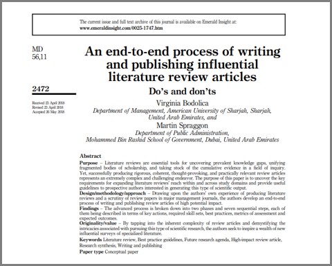 5. An end-to-end process of writing and publishing influential literature review articles: Do’s and don’ts