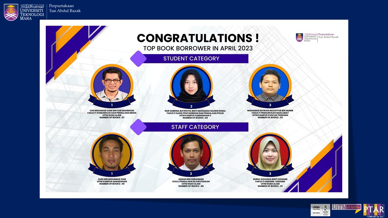 UiTM LIBRARY STAR OF THE MONTH (APRIL 2023)