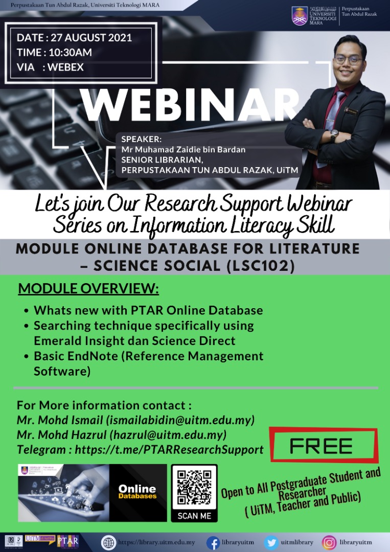 Let's join our Research Support Webinar Series on Information Literacy Skill : Online Databases for Literature (LSC102)